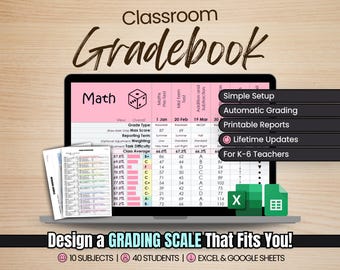 Teacher Gradebook for Google Sheets & Excel | Track 40 Students Across 10 Subjects | Automatic Grades | Student Markbook