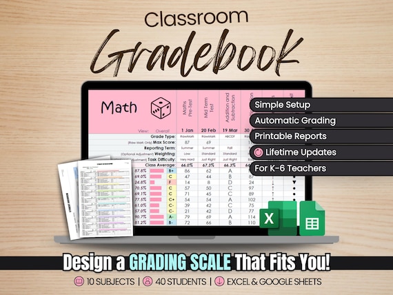 Teacher Gradebook for Google Sheets & Excel | Track 40 Students Across 10 Subjects | Automatic Grades | Student Markbook