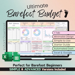 Barefoot Budget Spreadsheet - Simple Finance Tool with 60-10-10-20 Buckets - Google Sheets & Microsoft Excel - Barefoot Investor