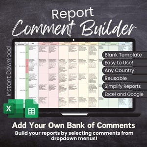 Docentenrapport Opmerkingenmaker / blanco bewerkbare sjabloon voor Google Spreadsheets en Microsoft Excel - Tool Creator Generator Spreadsheet