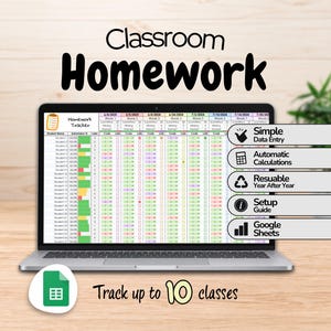Classroom Homework Tracker | Student Assignment Spreadsheet for Teachers | Google Sheets