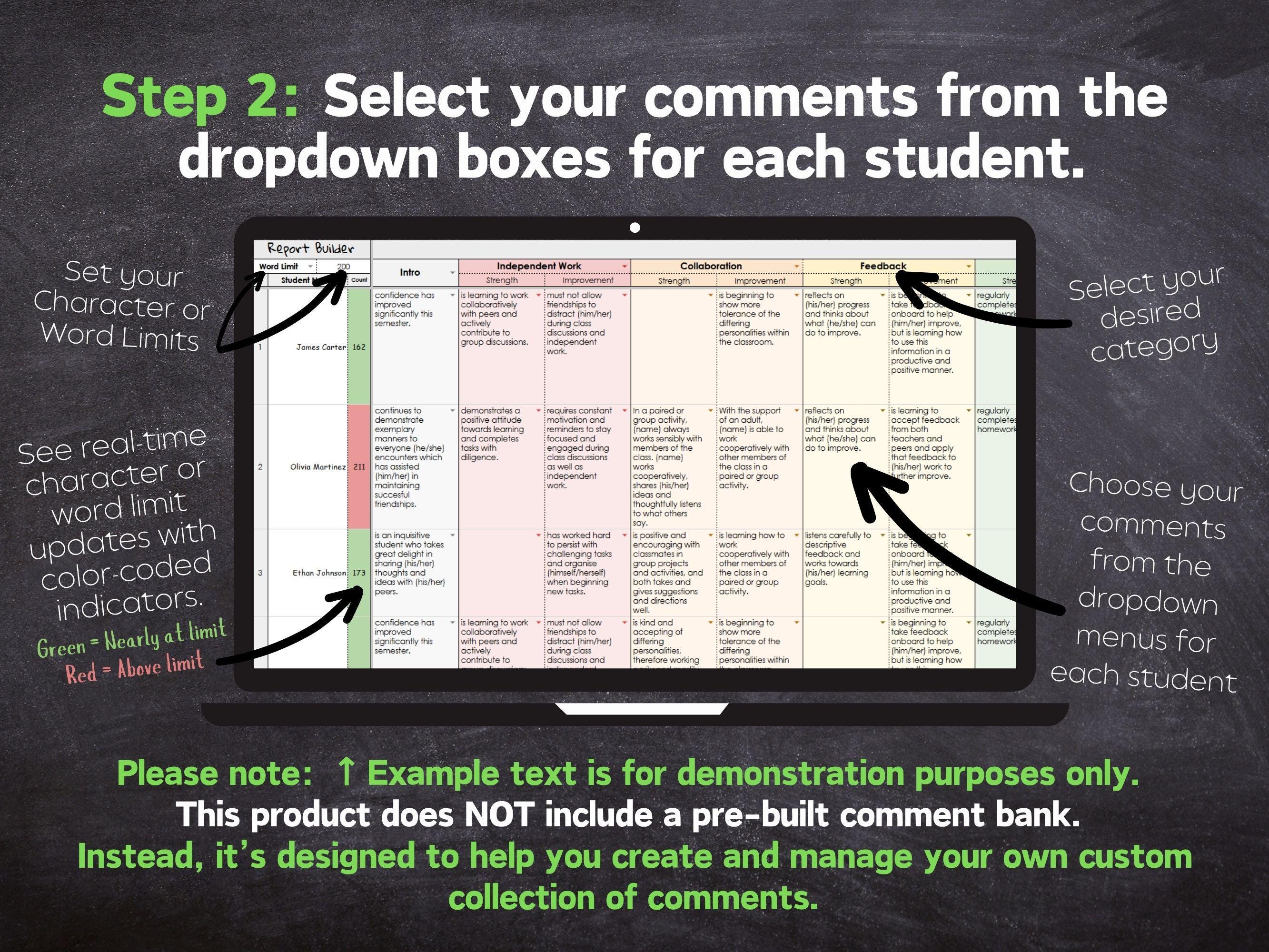 Teacher Report Comment Builder / Blank Editable Template for Google ...