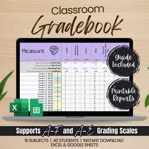 Teacher Gradebook for Google Sheets & Excel | Track 40 Students Across 10 Subjects | Automatic Grades | Student Markbook