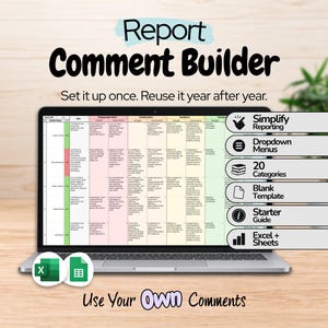 Report Card Comments Builder | Report Writing Tool | Google Sheets + Excel