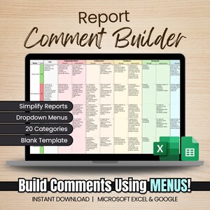 Teacher Report Comment Builder / Blank Editable Template for Google Sheets & Microsoft Excel - Tool Creator Generator Spreadsheet