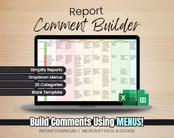 Docentenrapport Opmerkingenmaker / blanco bewerkbare sjabloon voor Google Spreadsheets en Microsoft Excel - Tool Creator Generator Spreadsheet