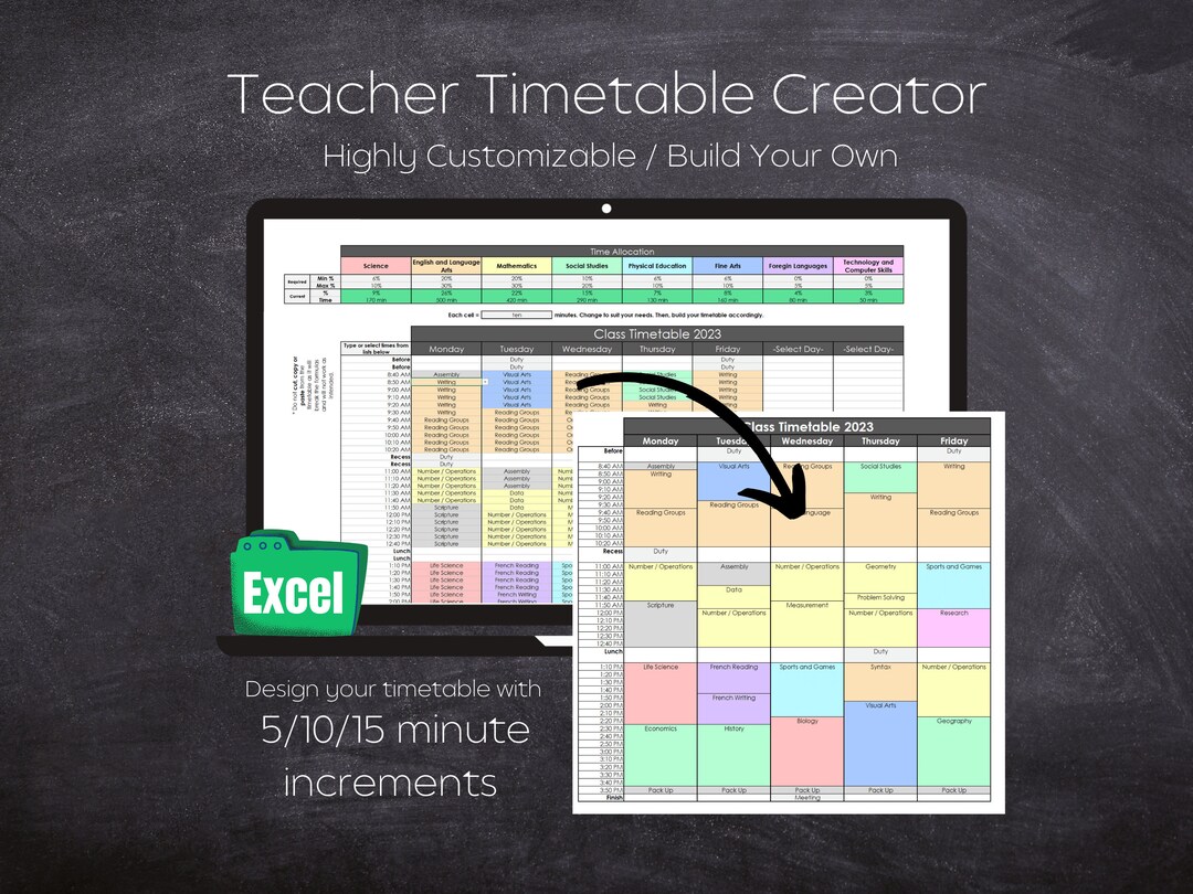 Teacher Timetable Creator Microsoft Excel Printable Custom Track