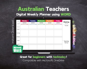 Planificador semanal digital para profesores australianos - Microsoft Word - Imprimible - RAINBOW