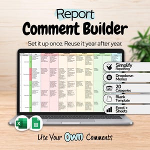Report Card Comments Builder | Report Writing Tool | Google Sheets + Excel
