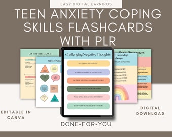 Angstbewältigung Karteikarten: Therapie Arbeitsblätter für Teenager (Canva Template)