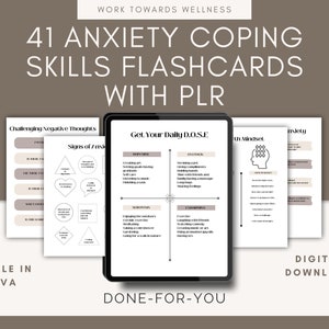 41 Flashcards voor omgaan met angst, Canva-sjablonen, kaarten met vaardigheden voor omgaan met angst, werkblad therapie, angstverlichting, inrichting therapiekantoor