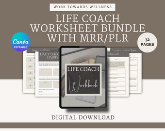 Life Coach Worksheet Bundle with PLR and MRR, Therapy Tools and Worksheets, Canva Editable Templates, Wheel of Life, Goal Setting Planners