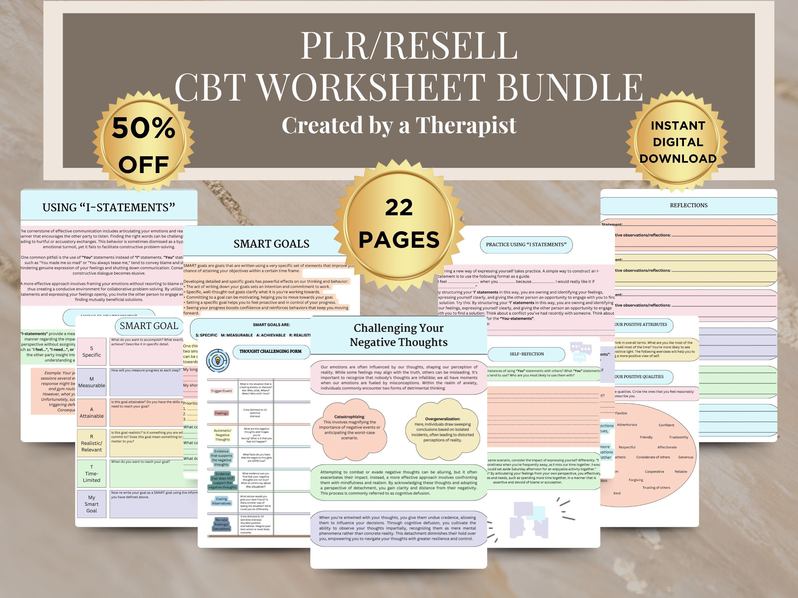 PLR CBT Worksheets Bundle: Anxiety & Negative Thoughts (digital ...