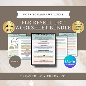 Bundel met DGT-werkboeken: emotionele regulatie, mindfulness-vaardigheden (bewerkbaar canva, digitale download)