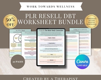 DBT Workbook Bundle: Emotional Regulation, Mindfulness Skills (Canva Editable, Digital Download)