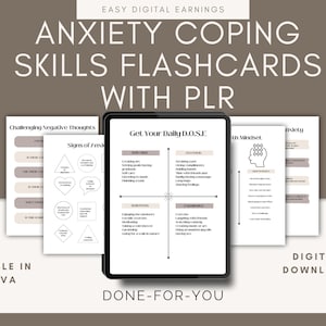 Plantillas de Canva de fichas didácticas para afrontar la ansiedad, fichas para afrontar la ansiedad, fichas para terapia, alivio de la ansiedad, plantillas de reventa PLR
