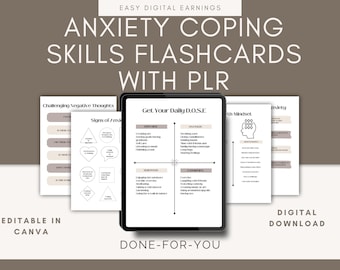 Angstbewältigungsfähigkeiten Karteikarten: Therapie-Arbeitsblätter, PLR-Vorlagen (Canva bearbeitbar)