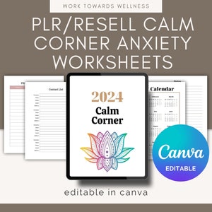 Plantillas de Canva para autorregulación de Calm Corner, tarjetas con habilidades para afrontar la ansiedad, hojas de trabajo de terapia, alivio de la ansiedad, plantillas de reventa PLR