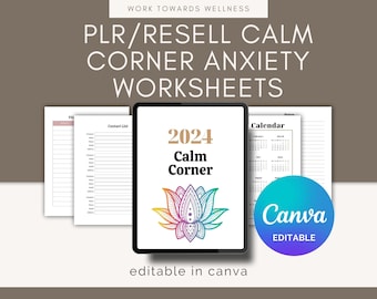 Calm Corner Angst Arbeitsblätter: Selbstregulierung Canva Templates (PLR Resell)