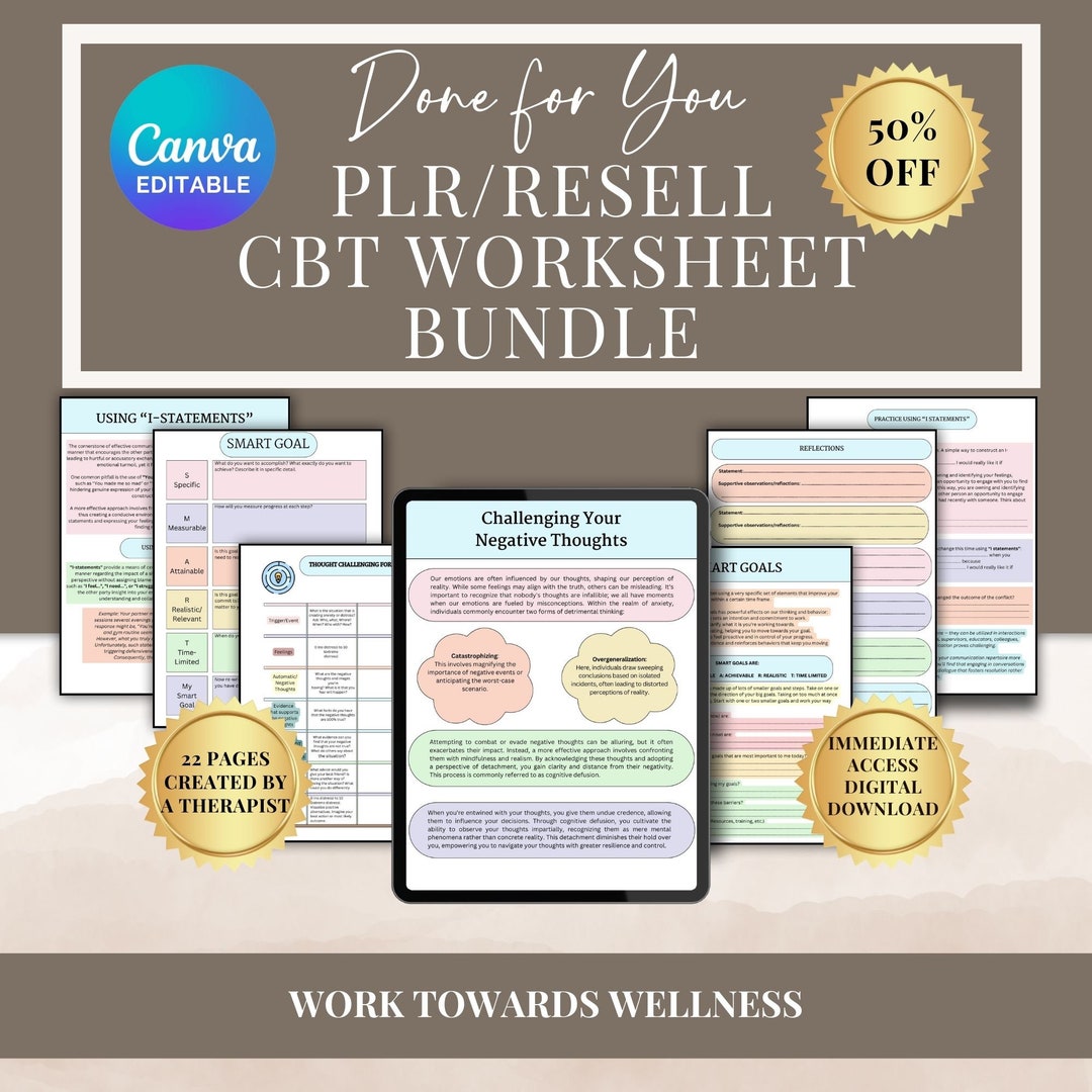 PLR CBT Worksheets Bundle: Anxiety & Negative Thoughts (digital ...