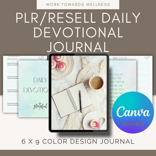 PLR Daily Devotional Journal Printable PDF, Daily Devotional, PLR Content, Digital eBook, Canva Template, Commercial Resell Rights License