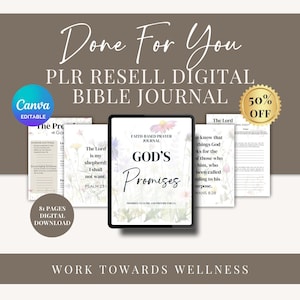 PLR Digital Journal, PLR Digital Products, Bible Study Guide Canva Journal Template for women, journal prompts, Bible Study Prayer Journal