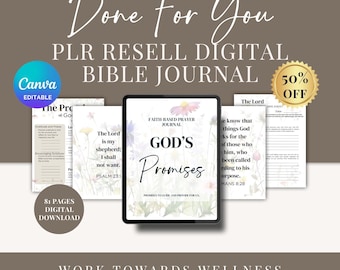 Diario de estudio bíblico digital PLR: Plantilla de Canva, sugerencias de oración (81 páginas)