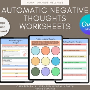 Thought Challenging Worksheets, CBT Therapy, Cognitive Behavioral, Cognitive Restructuring, Mental Health Printable, Thought Processing,