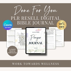PLR Digital Journal, PLR Digital Products, Bible Study Guide Canva Journal Template for women, journal prompts, Bible Study Prayer Journal