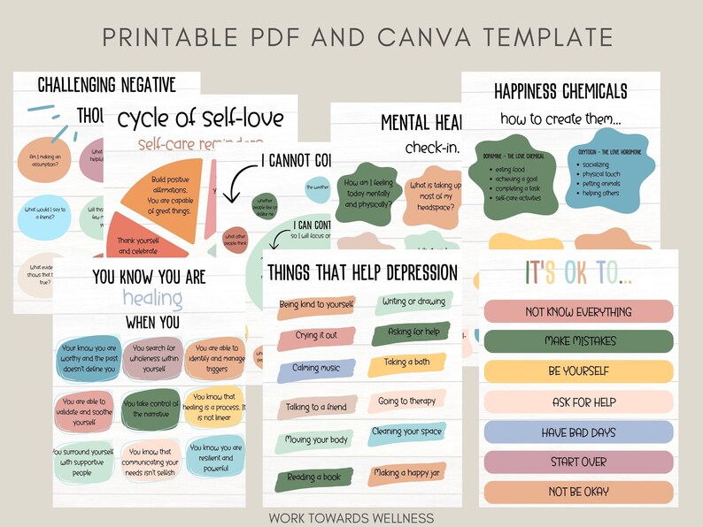 Anxiety and Depression Coping Skills Flashcards Canva Templates