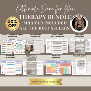 Therapy worksheet bundle, psychology resources,inner critic, boundaries,trauma,acceptance therapy,Anxiety Worksheets, EMDR, Wellness Journal