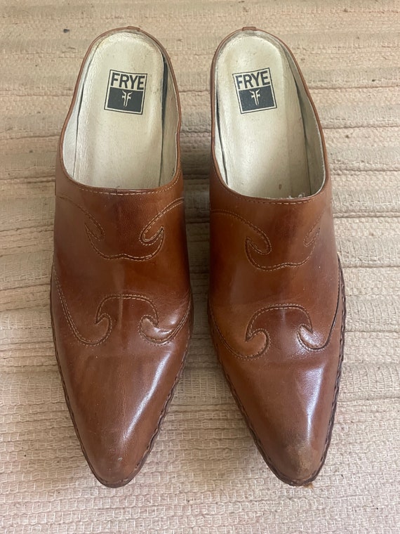 VINTAGE FRYE BOOTS Phoenix Mules Brown Leather Mu… - image 2
