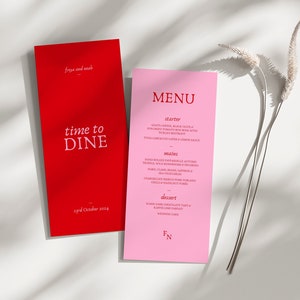 Pink and Red Wedding Menu Template, Retro Editable Modern Wedding Dinner Menu, Instant Download, Colourful Retro Wedding Printable Template