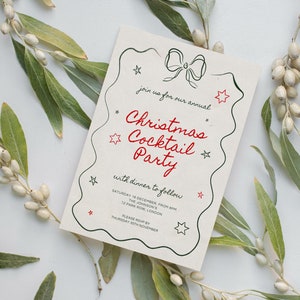 Modello Canva disegnato a mano per invito a un cocktail party / Invito a un cocktail party stravagante / Bordo ondulato / Stampabile fai da te / Modello per feste