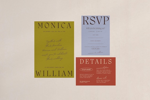 Minimalist Invite Bundle, Colorful Invitation, Editable Wedding Stationery, Handwritten Wedding Template, Instant Download