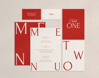 Red Cream Wedding Template Bundle, 90s Romance (Digital Download)