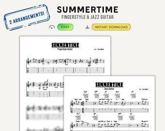 Summertime - Arrangiamento per chitarra jazz - Spartito degli accordi con testo PIÙ versione Fingerstyle Solo (TAB inclusa)