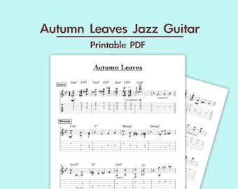 Foglie d'autunno arrangiate per chitarra jazz, tablatura e spartito