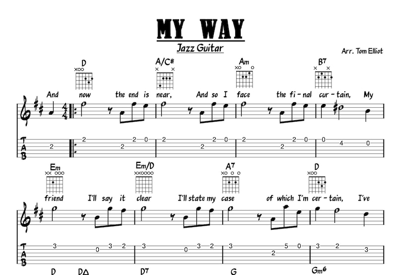 My Way Jazz Guitar Chords & Melody TAB – Frank Sinatra (PDF) - Etsy