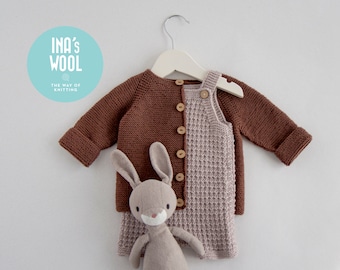 Conjunto de 2 piezas de lana merino suave hecho a mano para bebés, mono beige claro, suéter marrón, 0-2 meses, conjunto de lana unisex, se puede hacer a pedido.
