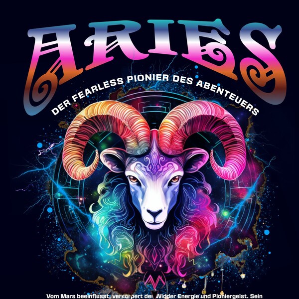 T-Shirt mit Sternzeichen Widder, Zodiac sign, Astrologie, Fantasie-Design, Neon-Farben, Aries