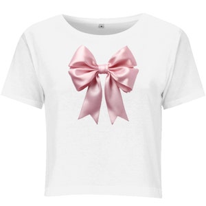Coquette Pink Bow Cropped Tee, Big Pink Bow Ribbon, Coquette Style, Harajuku T-Shirt, Cottagecore Aesthetic, Lana Del Rey, Hyper-Feminine