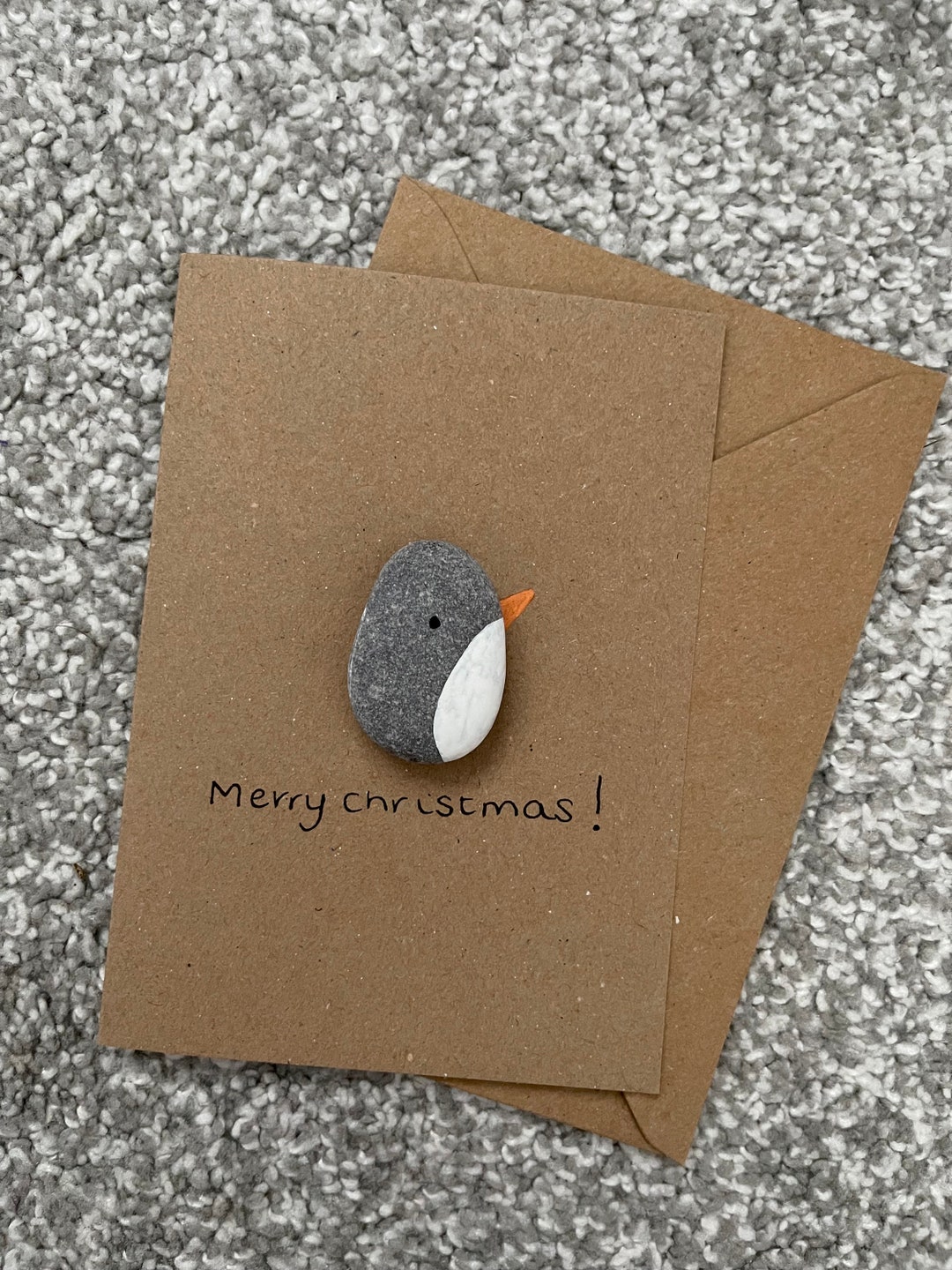 Pebble Art Christmas Card Penguin Christmas Card Handmade - Etsy UK