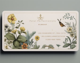 Élégante carte de visite florale - Modèle numérique personnalisable sur le thème de la botanique pour les professionnels de la création