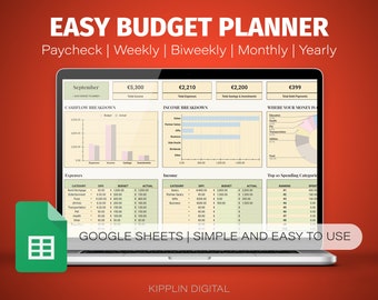 Easy Beginner Budget Planner Google Sheets Monthly Budget Spreadsheet Paycheck Weekly Biweekly Monthly Expense Tracker