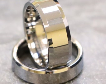 Queenwish Men's Tungsten Wedding Band - 8mm Gold Plated Silver Grooved Design, Cobalt Free, Comfort Fit