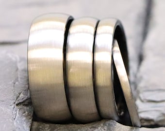 Mens Silver Wedding Band, Mens 6mm Band, Black Tungsten Ring, Husband Anniversary Gift, Silver Ring, Thin Mens Ring, Engagement Ring for Her