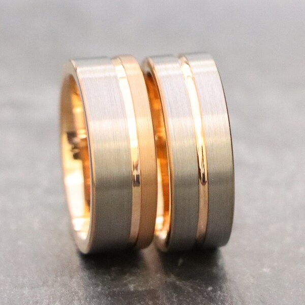 Tungsten Wedding Band, Rose Gold Tungsten Ring, Mens Gold Pinky Ring, Anniversary Ring, Gold Tungsten Carbide Rings, Men & Women Unique Ring