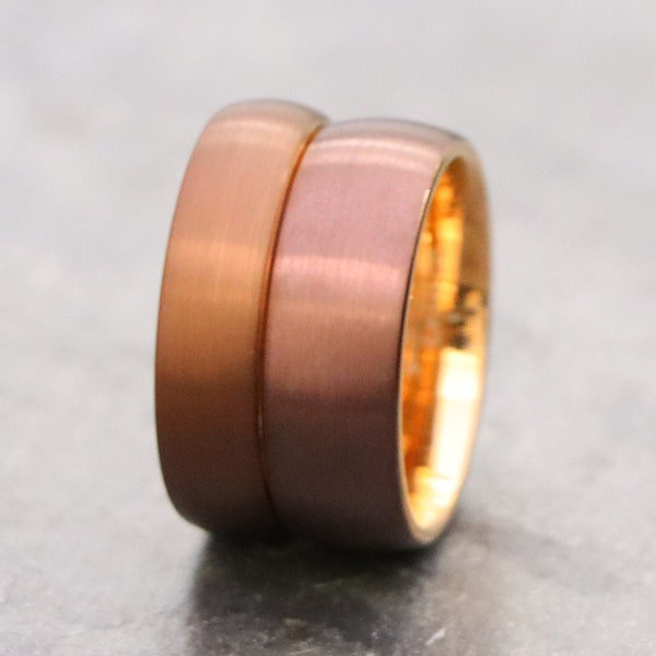 Rose Gold Tungsten Wedding Band, Engraved Mens Ring, Unique Promise Rings, Men's Brown Tungsten Wedding Bands, Engraved Promise Ring for Him
