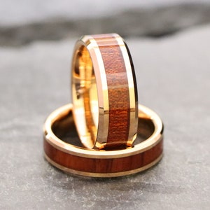 Wood Tungsten Rings, Rose Gold Wood Ring, Men Wedding Rings, Men&#39;s Ring, Women&#39;s Rings, Unique Engagement Rings, Wedding Bands, Couple Bands